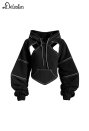 1/3 Delusion Gothic Black Hooded Sweatshirt Cutout Backless Lace-up Short Jacket